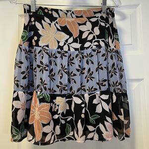 LOFT Womens Floral Tiered Mini Skirt Black Blue Peach Size 2 NWT 446825